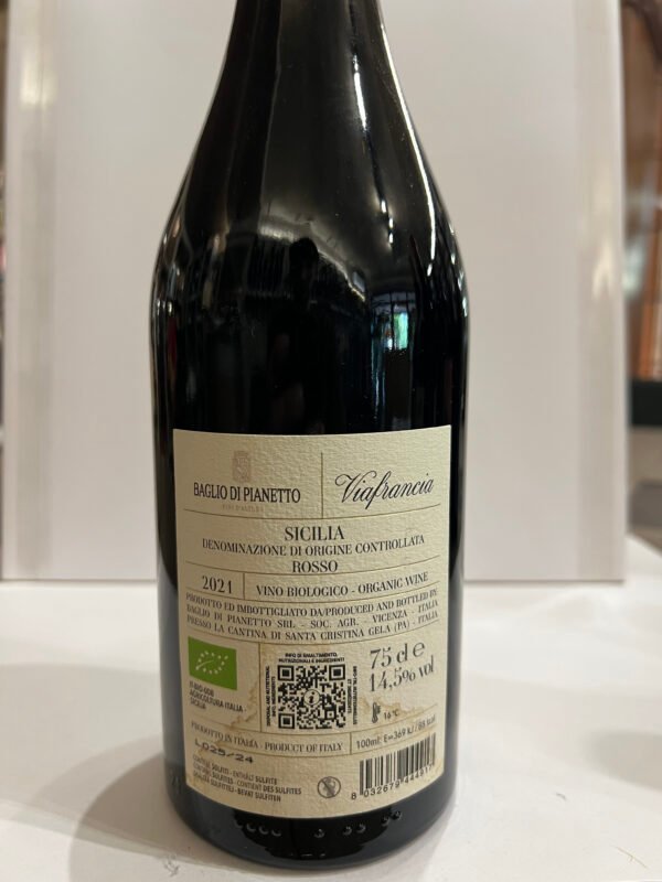 baglio di pianetto viafrancia rosso retro Baglio di Pianetto ViaFrancia Rosso DOC Sicilia